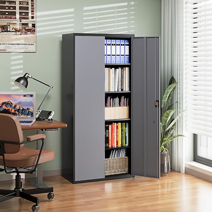 Letaya Metal Garage Storage Cabinets with Lock Door and Adjustable Shelves, Steel Tool Cabinets for Home,Office,Warehouse Organisieren (Black Gray)