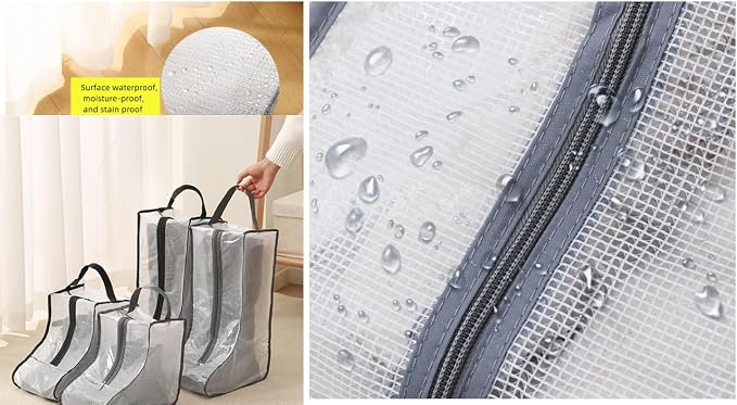Rikyo 2 Set Shoe Storage,Portable Short Boots & Tall Boots Storage | Gray Edge Protector Bag, Shoe Dust Bags & Sleeves for Travel,Clear Boots Cover, Shoes Packing Organizers for Adult Sneakers