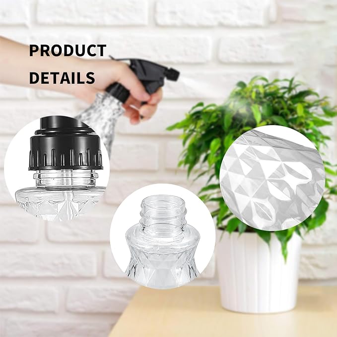 wugongshan 2 Pcs Spray Bottles, 500 ml/17 oz Empty Water Spray Bottles, Plastic Reusable Adjustable Mist Sprayer Squirt Bottles Containers Refillable for Cleaning Solutions, Gardening, Plants (Clear)