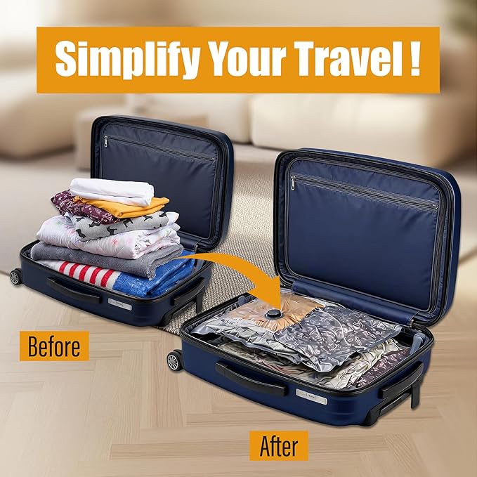 Rechargeable Wireless Pump Travel Vacuum Bags, 12 Pack Portable Storage Bags for Travel and Home, Compression Packing Seal for Clothing, Clothes, Blankets, Luggage, Suitcase