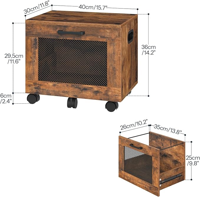 HOOBRO File Cabinet, Rolling File Cart, Under Desk Small Filing Cabinet, File Organizer Box, Home Office File Basket with Drawer for A4, Letter Files, Rustic Brown and Black BF11WJ01G1