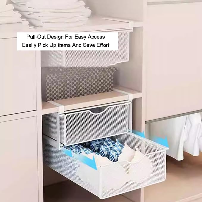 Compact Hanging Pullout Drawer Basket,Pull Out Drawer Organizer Containers Storage Bin,Stackable Shelf Baskets Organizer(Style 3)