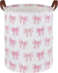 Kids Laundry Hamper,Pink Laundry Basket Collapsible Girls Storage Baskets for Home Decor,Office,Toy Organizer,(Pink Bowknot)