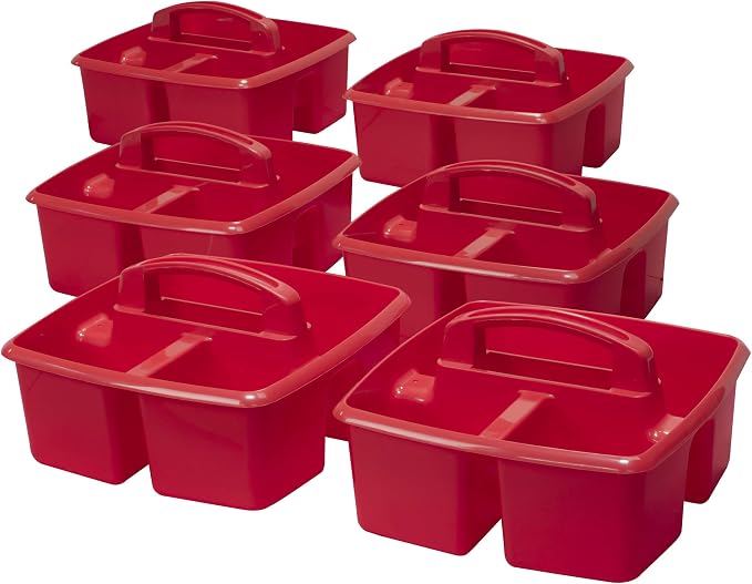 Storex 3-Compartment Small Caddy – Multipurpose Classroom Organizer with Handle, Crimson, 6-Pack (00949A06C)