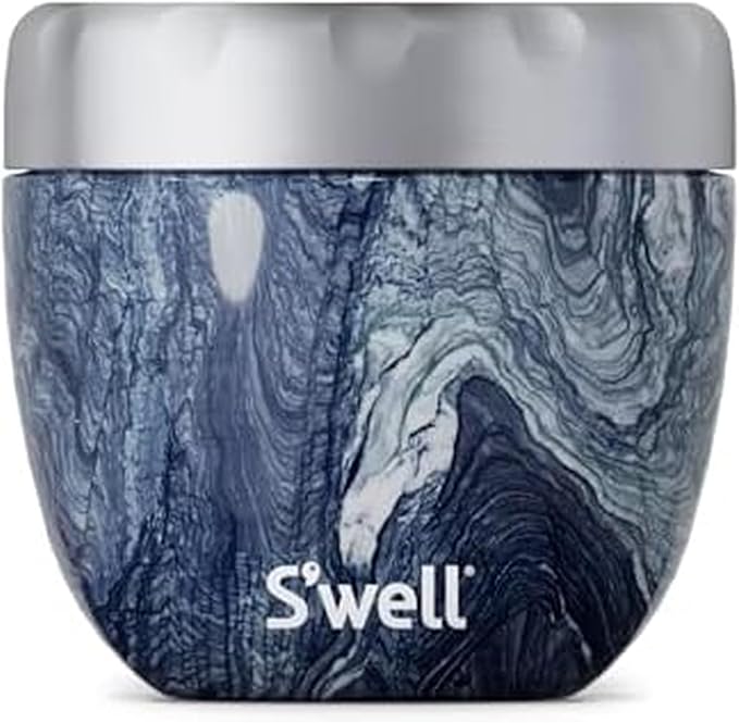 S'well 12821-H20-H64065 Stainless Steel Bowls - 21.5oz - Azurite Marble Eats - Triple-Layered Vacuum-Insulated Containers Keeps Food Cold for 11 Hours and Hot for 7 - Condensation/ Leak-Free