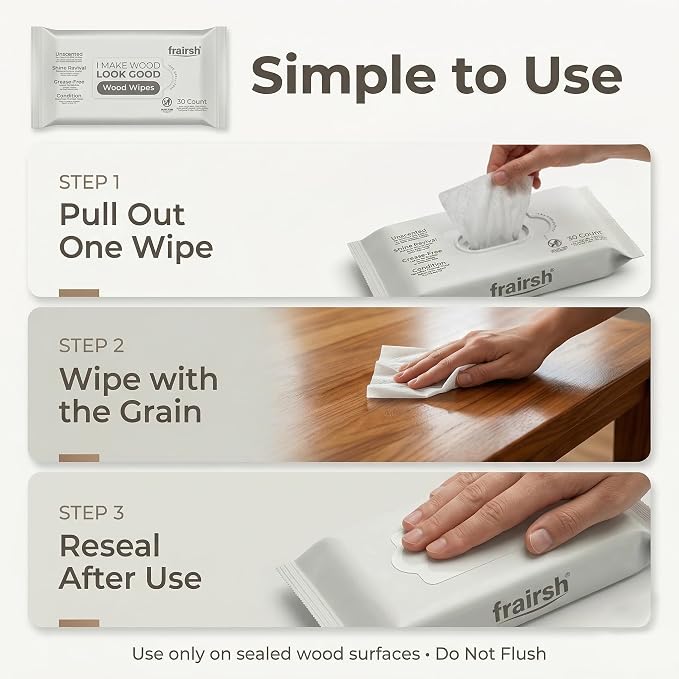 Wood Cleaning Wipes 90 Ct, Clean, Polish & Condition | Restore & Protect Shiny Surface, Wet Cleaner Wipes for Wooden Furniture, Kitchen Cabinets, Doors, Desks, Tables & Carved Wood
