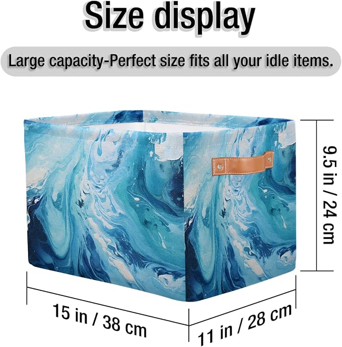 Rectangle Storage Baskets for Shelves, Blue Marble Storage Cube Organizer Bins Collapsible Toy Basket for Nursery Home Room