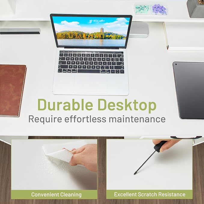 Tangkula White Desk with Drawer & Keyboard Tray, 22 Inch Wide Modern Study Writing Desk with Desktop Hutch & Storage Shelves, Home Office Desk for Teens, Wood PC Laptop Desk, Desk for Bedroom