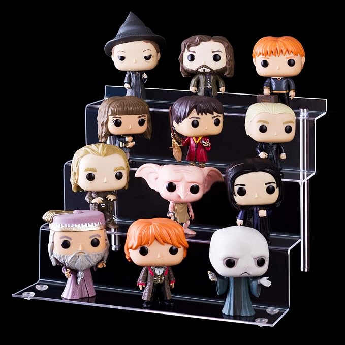 12 x 9 in Acrylic Display Risers Shelf for Pops Figures, Clear 4-Step Display Stand for Display Or Collection (Large - 1 Pack)