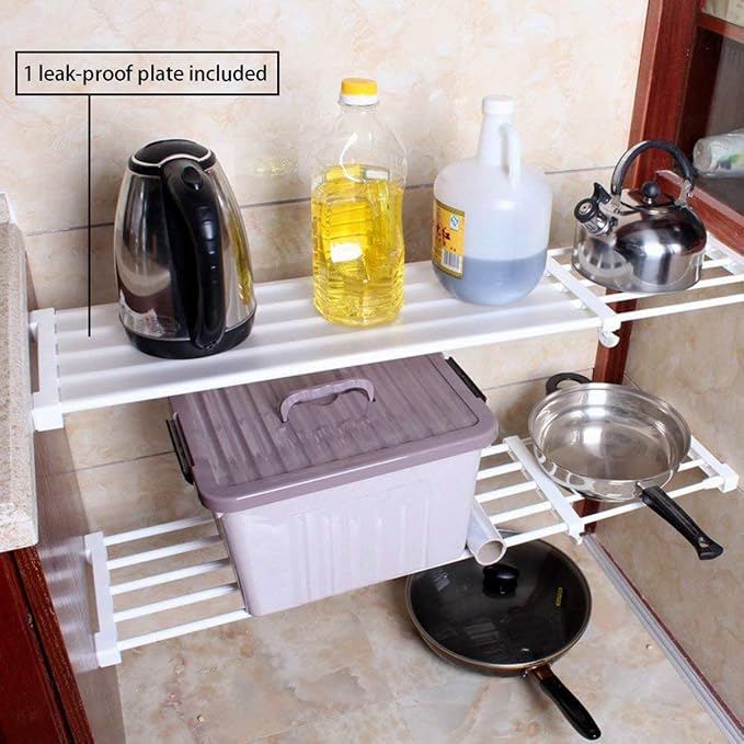 Adjustable Shelf Organizer Expandable Closet Shelf and Rod with No Drilling for Wardrobe Cupboard Kitchen Bookcase (15" - 23.6")