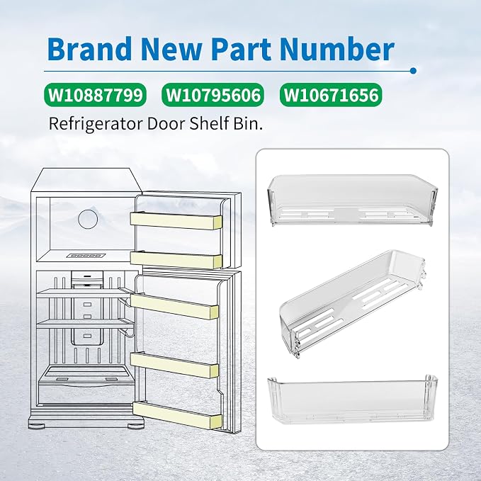 W10887799 W10795606 & W10671656 Refrigerator Door Shelf Bin fits Whirlpool | Refrigerator Door Shelf Bin fits KitchenAid JennAir Side-By-Side fridge Replace AP6030669 PS11765673 EAP11765673 & 4460377