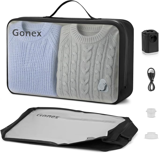Gonex Vacuum Travel Bags with Pump, Reusable, 1-Pack | Transparent Window, Waterproof TPU, Wide Opening, Built-in Handle, Airtight Valve, Carry-on Compatible