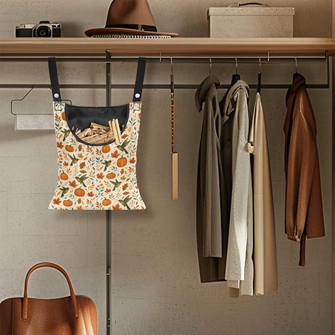 Hummingbird Pumkpin Clothespin Bag with Hanging Rope 14.5 x 12 Inch Summer Waterproof Laundry Clothes Pin Holder Clothespin Storage Organizer with Large Opening