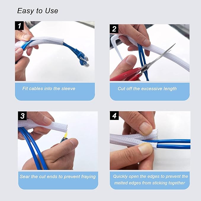 Cable Management Sleeve, Split Design, 10FT - 3/4 Inch, White | Cord Protectors from Pets | Heat & Abrasion Resistant Wire Loom | Automotive Wiring & Home Office Cable Organization