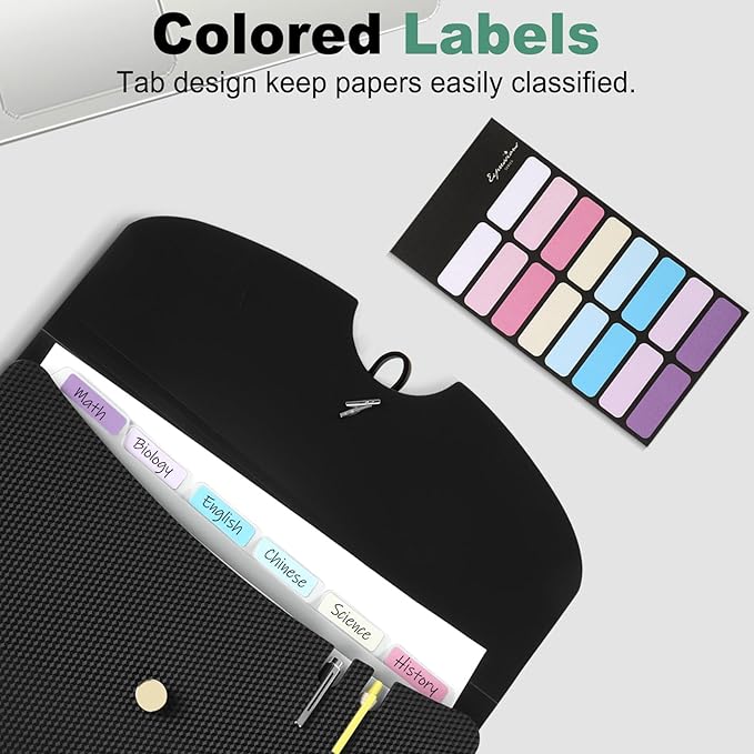 Sooez 7 Pocket Expanding File Folder, Premium Accordion Organizer with Labels, Letter Size Folders for Documents, Filing Bungee Closure, Portable School Office, Purple, SZA0104-0903A