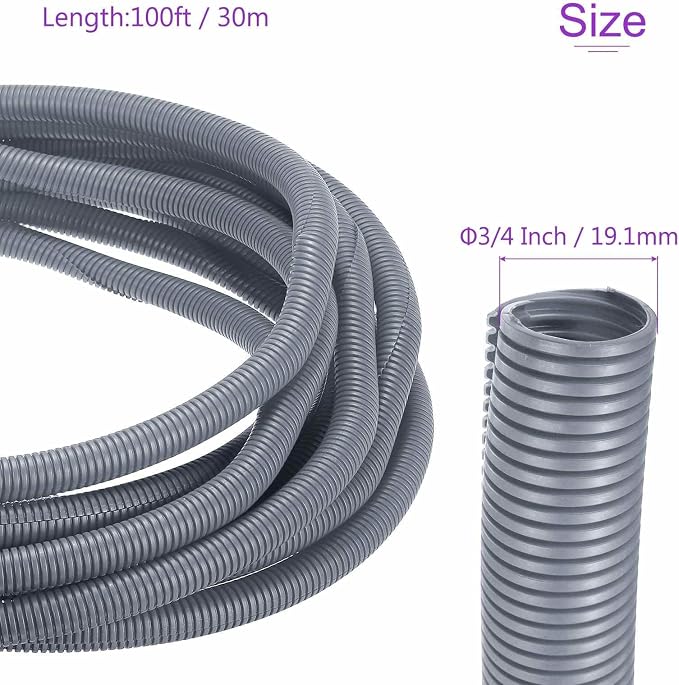DMiotech 100ft Wire Loom Split Tubing 3/4 Inch(19.1mm) ID, Cord Protectors from Pet Flexible Conduit Cable Management for Office Home Garden, Gray