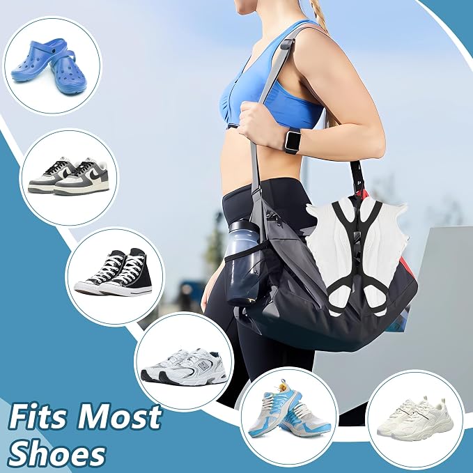 takyu Shoe Holder for Backpack, Silicone Shoe Holster with Backpack Clips for Sneaker Bag, Shoe Clips Sports Accessories for Outdoor Trip to Carry Extra Shoes (Black+Black/2PCS)