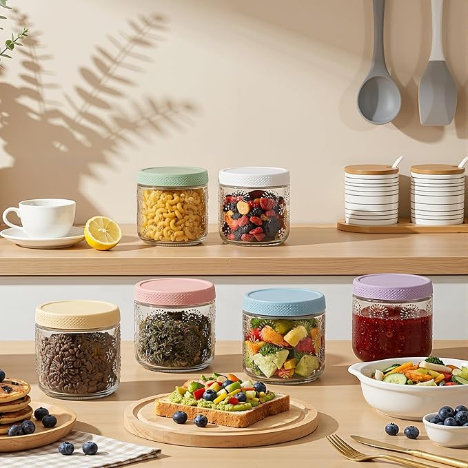8 pack 16 oz Overnight Oats Containers with Lids, Glass Food Storage Container, Salad Jars, Mason Jars for Overnight Oats, Yogurt, Oatmeal, Salad, Coffee, Spices
