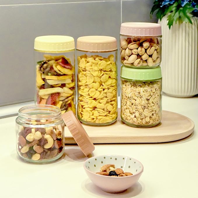 SHOWIN Overnight Oats Containers with Lids, 16oz Glass Jars with Lids 2 pcs, Light Green, Wide Mouth Mason jars for Salad, Yogurt, Snacks, Meal Prep