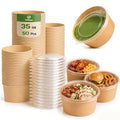 TOPtoper 50 Pack 35 Oz Large Paper Bowls with Lids, Heavy Duty Paper Bowls for Party, Disposable Bowls Bulk Leakproof and Microwave Safe for Hot/Cold Use (35 OZ)