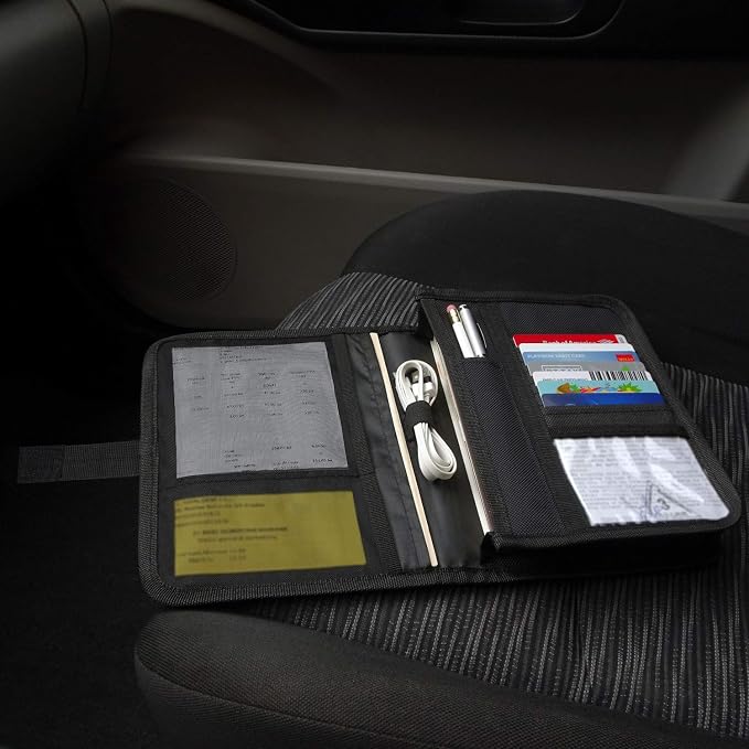 PlusXpres Glove Box Compartment Organizer - Car Document Holder - Black | Owner Manual Case Pouch, Vehicle Storage Wallet for Registration and Insurance Card, Auto Paperwork Holder, Log Book included
