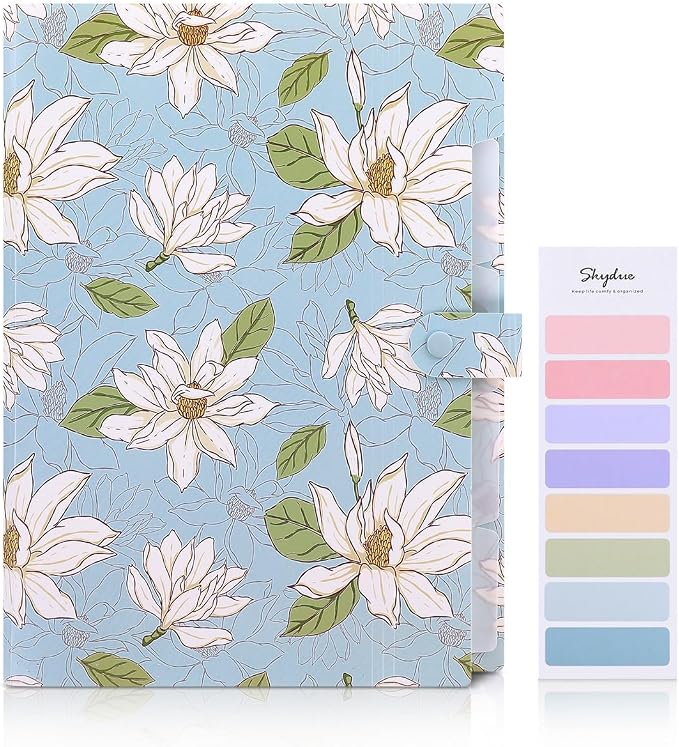 SKYDUE Accordion File Organizer, Floral Expanding File Folders with 5 Pockets, Cute Document Organizer for Paper Bills Receipt Storage, School Office & Hospital Supplies Letter/A4 Size Sky Blue