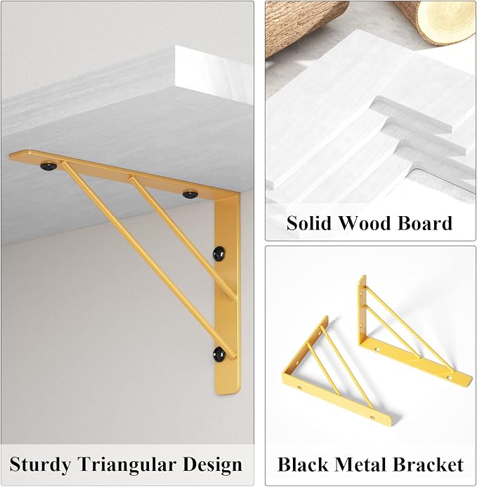 Love-KANKEI Corner Wall Shelf Set of 4,Solid Wood/Bracket,16.5"x 11",White | Easy to Install,Floating Wall Shelves,40 Lbs/shelf,For Bedroom Living Room Bathroom Kitchen Office,Storage Display,Wall Decor