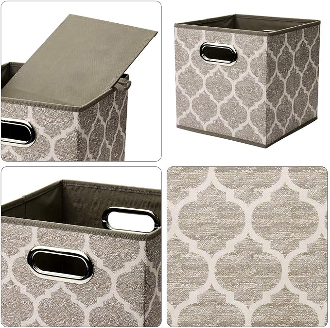 Decorative Storage Cubes 10.5 x10.5 x 11 Inch Brown Cuibcle Baskets LatticePattern Cloth Storage Cubes Bins Foldable Fabric Storage Boxes Inserts Cube Drawers for Organizer Closet,QY-SC08-6