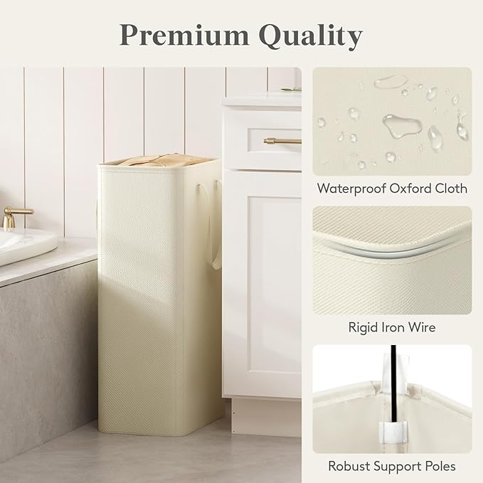 Lifewit Slim Laundry Hamper, Narrow Small Laundry Basket with Handle for Dirty Clothes, Collapsible Tall Thin Laundry Bin for Bathroom Bedroom Dorm College, 75L, White