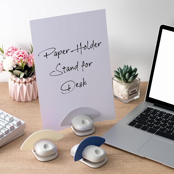 Faccito 2 Pcs Paper Holder Stand for Typing Non-Slip Mat Desktop Folder Document Holder with Anti-Slip Pads Portable Copy Stand Desktop Clamp for A4 Paper Office Reading (White,Blue)