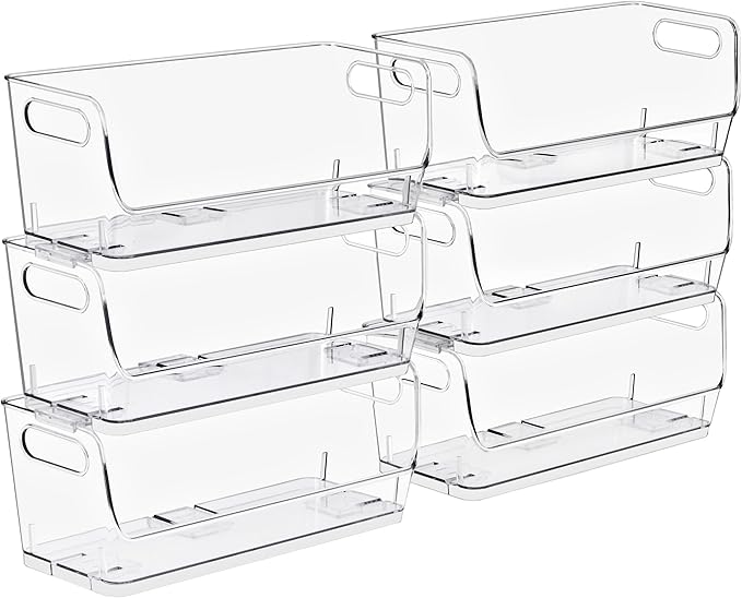 Sorbus Stackable Storage Bins Open Front, Clear Stackable Storage Bins, Pantry Bins for Storage and Organization, Acrylic Stackable Bins for Kitchen, Clear Pantry Organizer Bins (Small Narrow 6 Pack)