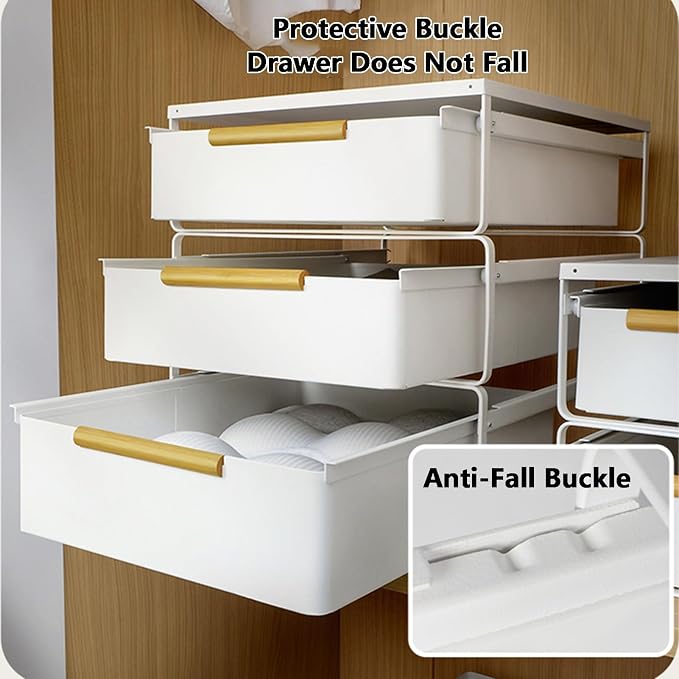 Closet Pull-Out Baskets,Stackable Storage Bins,Carbon Steel Drawer Basket,Smooth Pulling for Kitchen Pantry Cabinet and Closet(35.2x42.6x38cm)