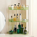 Ceruaxb 3-Tier Corner Bathroom Counter Organizer, Plastic Countertop Makeup Organizer, Large Capacity Vanity Bathroom Perfume Shelf Rack for Kitchen Office Desktop (Green)