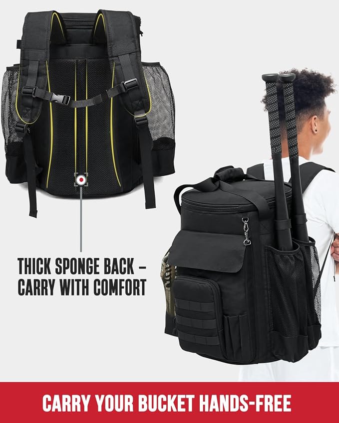Baseball Bucket Bag, Softball Coaches Bags Fit 6 Gallon Buket, Baseball Coaching Accessories with Multiple Pockets