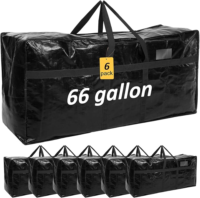 8 Pcs 66 Gallon Extra Large Moving Bags Heavy Duty Storage Bag with Strong Zipper Handle Foldable XXL Jumbo Storage Tote Packing Moving Box for College Dorm Travel Cloth Duffle (Black)