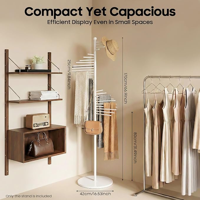 Scarf Organizer 30 Tiers, Scarf Hanger Display Rack, Metal Holder Hijab Stand for Clothing Store Commercial Home, Space Saving Shelves (White)