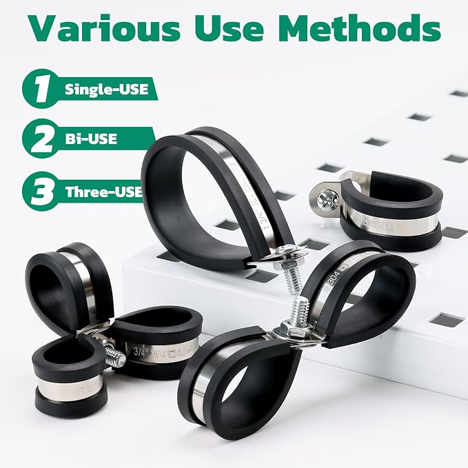 OURU 68PCS Cable Clamps Assortment Kit,7 Sizes Stainless Steel Rubber Coated Cushioned Insulated Cable Clamps-Metal Wire Clamps,Pipe Clamps for Tube,Lines