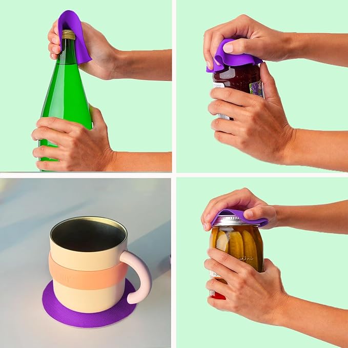 Magnetic Jar Opener Gripper, Jar Openers Top Rated For Seniors Weak Hands, Bottle Opener Built-In, 2-IN-1 Jar & Bottle Opener x 1, Red, Rubber Jar Openers Gripper x 4