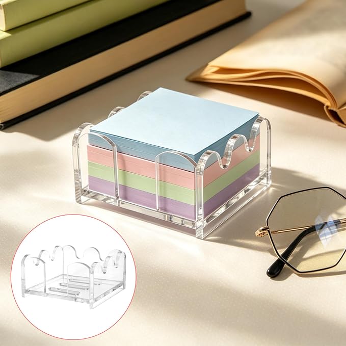 Penitue Acrylic Sticky Note Holder, Clear Holder Desk Organizer Notepad Dispenser for 3x3in Notes or Small Items for Classroom Dorm Room School Office Supplies Accessories