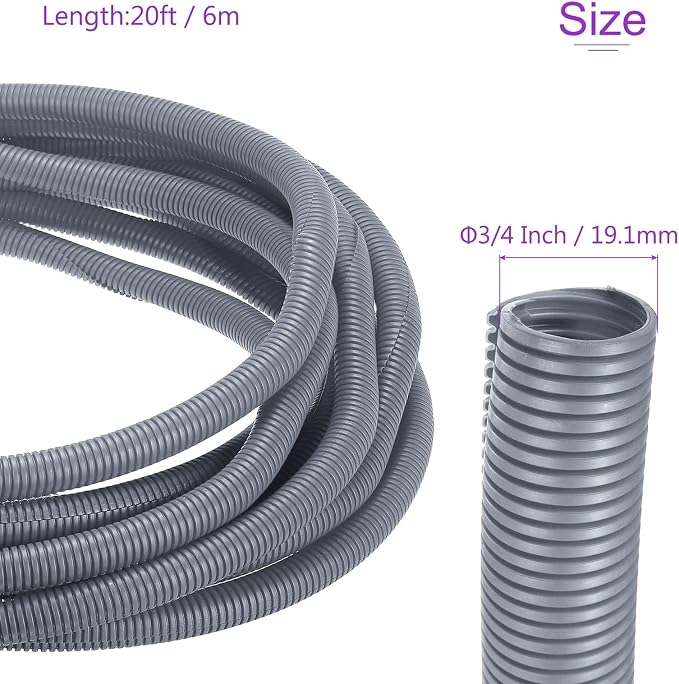 DMiotech 20ft Wire Loom Split Tubing 3/4 Inch(19.1mm) ID, Cord Protectors from Pet Flexible Conduit Cable Management for Office Home Garden, Gray
