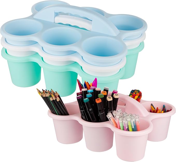 Classroom Caddy for School, Kidsroom, Pencil Holder, Plastic Cup Caddy for Drink Delivery, Pastel, 4 Pack