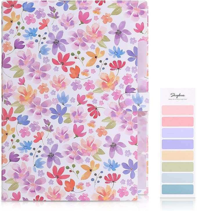 SKYDUE Accordion File Organizer, Floral Expanding File Folders with 5 Pockets, Cute Document Organizer for Paper Bills Receipt Storage, School Office & Hospital Supplies Letter/A4 Size Purple