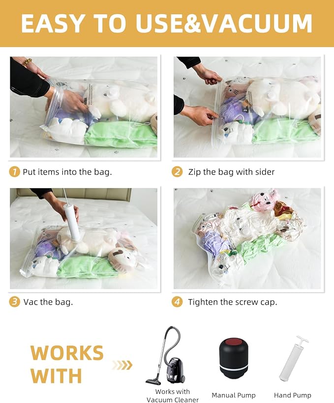 Vacuum Storage Bags for moving, Vacuum Seal Bags for Memory Foam, Latex, Clothing & Bedding, Space Saver Bags for Organization and Storage (Small)