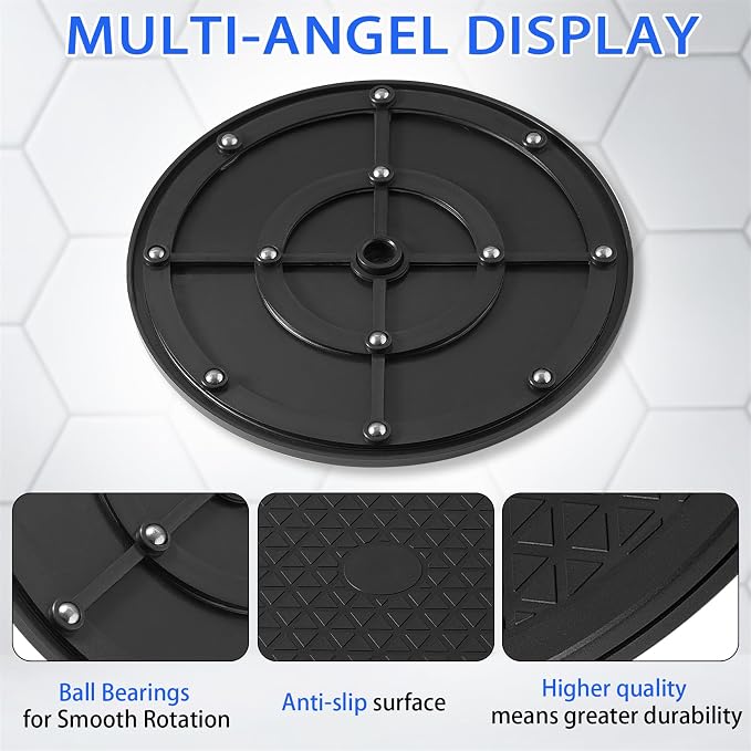 8 Inch Lazy Susan Turntable Organizer, Eichzer Premium Heavy Duty Black Rotating Swivel Stand with Steel Ball Bearings for Model/Rotating Plants/Crafts Stand/TV/Monitor/Laptop (360˚ Rotation)