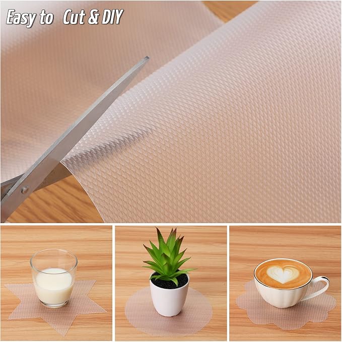 Anoak Shelf Liner Non-Slip Drawer Liner for Kitchen, Non Adhesive Cabinet Liner 12 Inch x 15 FT(180 Inch) Waterproof Refrigerator Liners for Kitchen Drawer, Bathroom Shelves Diamond Pattern Clear