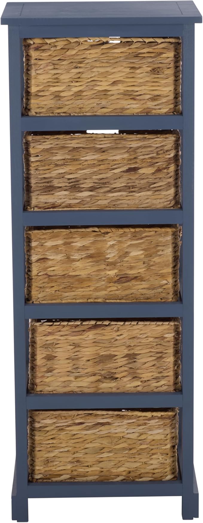 SAFAVIEH Home Collection – Vedette Blue 5-Basket Storage Tower, Natural Rattan Accent Design, Fully Assembled (AMH5739H)