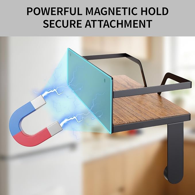 DELITON Magnetic Paper Towel Holder with Shelf - 2 Pack Wall Mount or Magnet Spice Rack for Kitchen Refrigerator RV