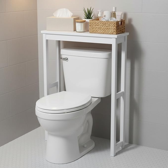 Alaterre Dorset Over the Toilet Storage Shelf, White, 27" W x 37" H | Bathroom Organizer Shelf, Space Saver Over Toilet Storage Rack, Freestanding Open Shelf, Modern, Easy Assembly