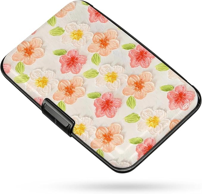 Credit Card Holder RFID Aluminum card case Flowers 2 mini Wallet Women Men | ABS Business ID Case,Hard Case Large Capacity 6 Slots, Waterproof Durable ，Secure Closure Slim Small Credit Card Protector