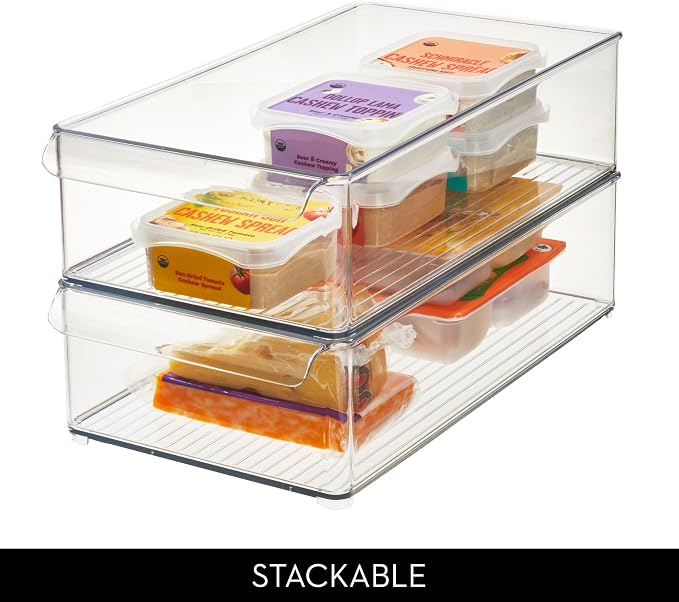 iDesign Stackable Fridge Storage Bin, Clear | Front Handle, Made in USA